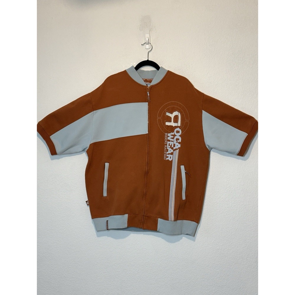 Rocawear Sweatshirt 2XLβ Short Sleeve Full Zip Y2K Embroidered Rust Hip Hop